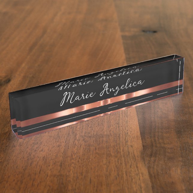 Classy Rose Gold Tone Monogram Desk Nameplate (Side)