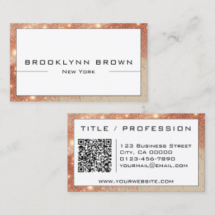 Classy Rose Gold White Luminous Glitter QR Code Business Card