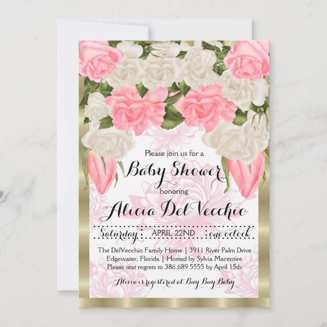 Classy Rose Theme Baby Shower Invitation (Front)