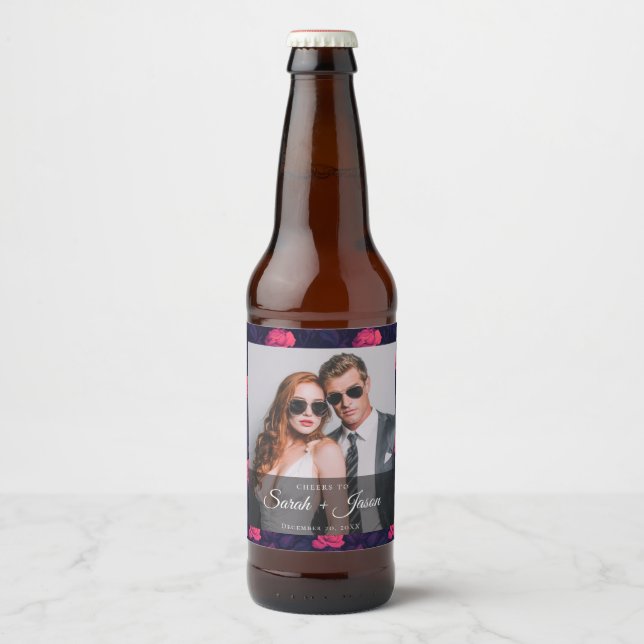 Classy Rose Unique Wedding Beer Label (Front)