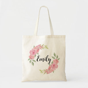 Classy Roses Floral Bridesmaid Monogram Name Tote Bag