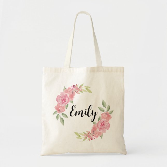 Classy Roses Floral Bridesmaid Monogram Name  Tote Bag (Front)