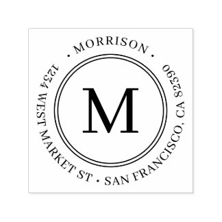 Classy Round Monogram Family Name Return Address Self-inking Stamp