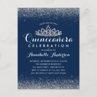 Classy Royal Blue Quinceañera Silver Tiara Glitter