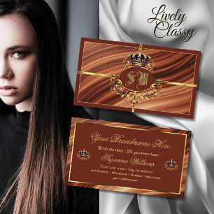 Classy Royal Brown Gold Crown with Monogram Nobly Business Card