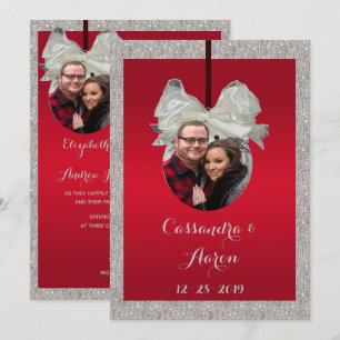 Classy Ruby Red & Sparkly Bauble Christmas Wedding Invitation