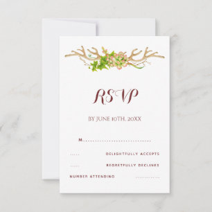 Classy Rustic Antlers & Wildflowers Wedding RSVP Card