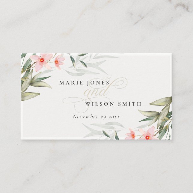 Classy Rustic Blush Greenery Floral Bunch Wedding Place Card (Front)