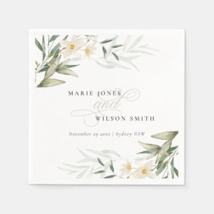 Classy Rustic White Greenery Floral Bunch Wedding Napkin