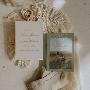 Classy Sage Green Boho Old Money Photo Wedding Save The Date