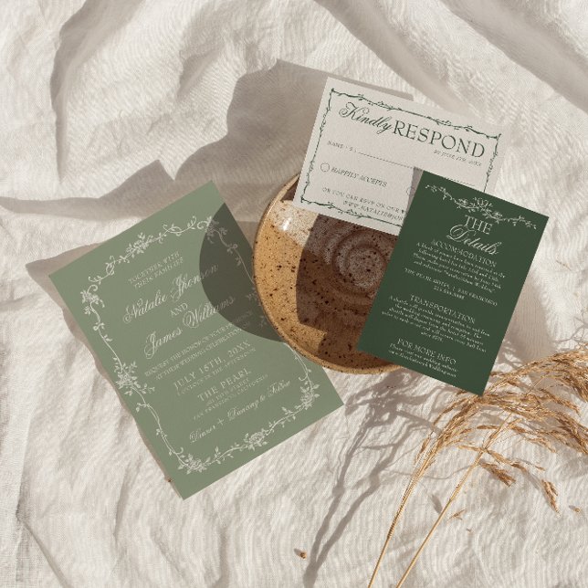 Classy Sage Green Floral Boho Botanical Wedding Invitation (Creator Uploaded)