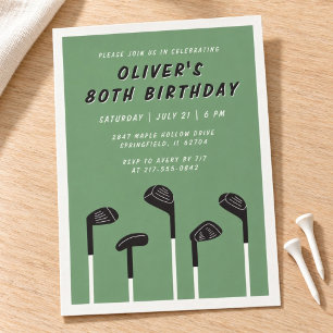 Classy Sage Green Modern Golf Mens 80th Birthday Invitation