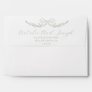 Classy Sage Green Old Money Botanical Bow Wedding Envelope