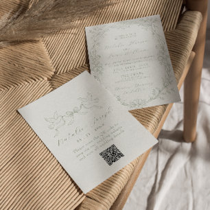 Classy Sage Green Old Money QR Code Wedding Invitation