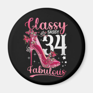 Classy Sassy 34 And Faburlous 34th Birthday Floral Magnet