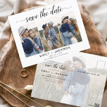 Classy Save the Date 4 Photo Elegant Modern Postcard<br><div class="desc">Modern and Elegant Landscape Horizontal Four (4) Photo Save the Date Wedding Magnet with hand lettered script typography. The save the date invitation magnet includes script typography and chic and simple design that you can add your customised engagement photograph picture to.</div>