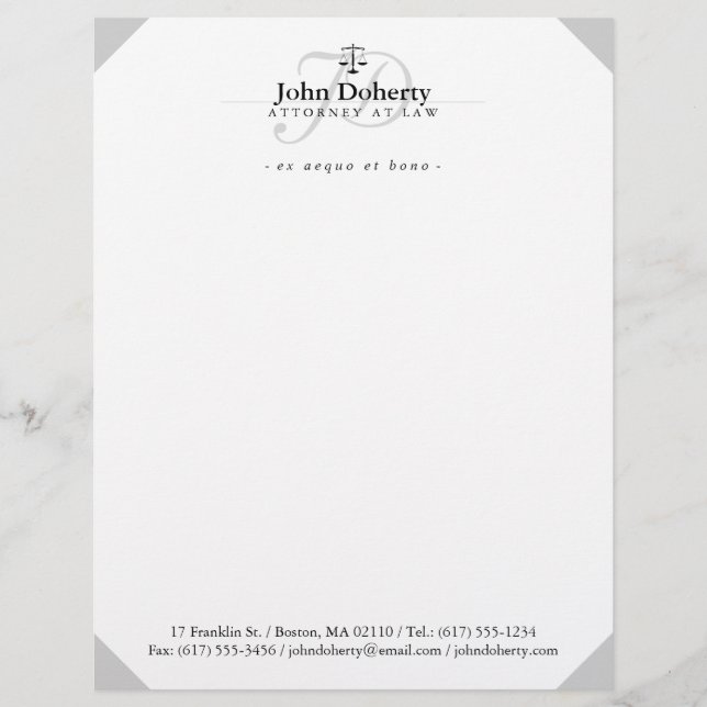 Classy Scales of Justice | Black White Letterhead Template (Front)
