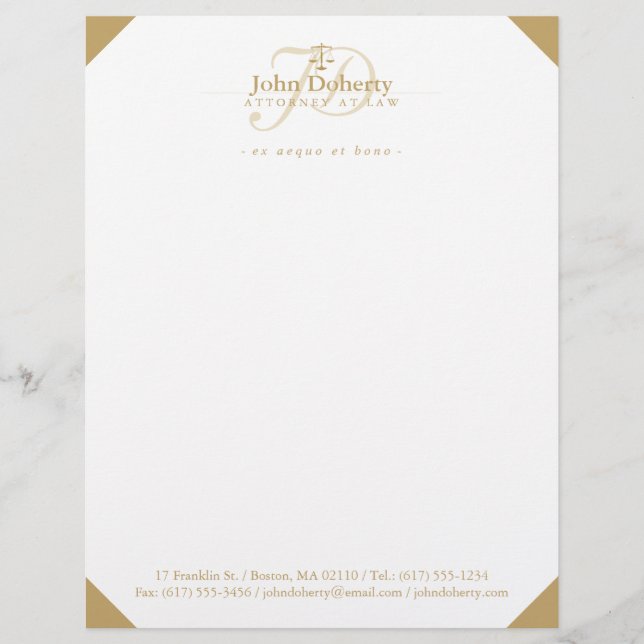Classy Scales of Justice | Gold Custom Letterhead (Front)