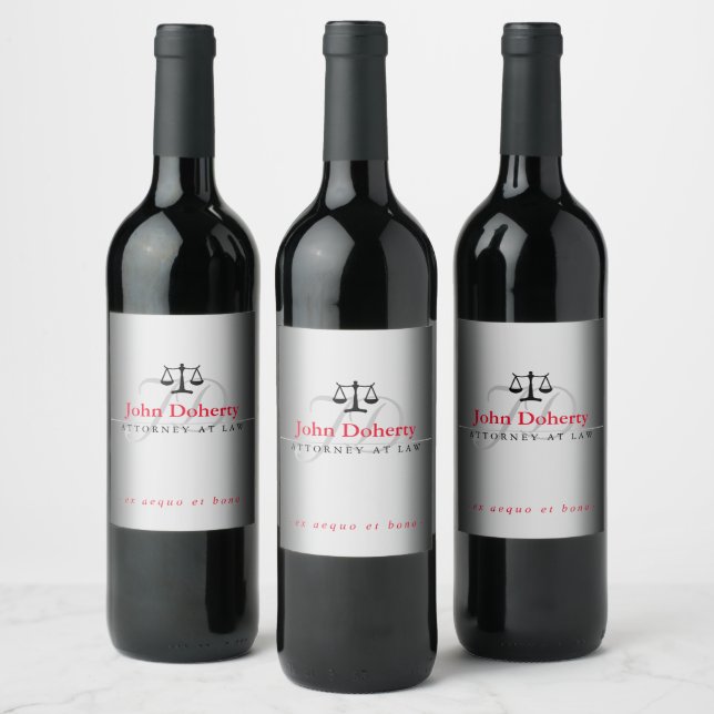 Classy Scales of Justice | Silver Initials Wine Label (Bottles)