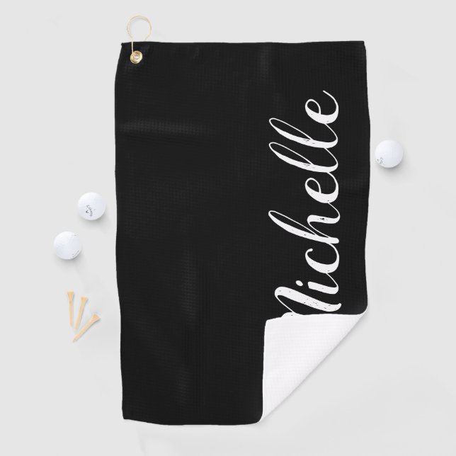 Classy Script Black and White Personalised Womens Golf Towel (InSitu)