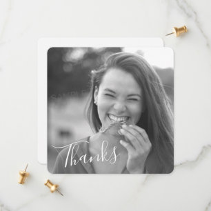 Classy Script Black/White Thanks Graduation Photo Save The Date