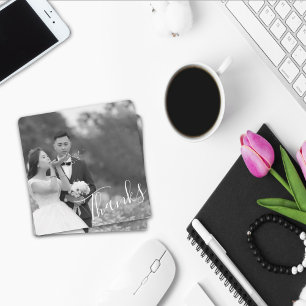 Classy Script Black/White Wedding Thanks Photo Sav Save The Date