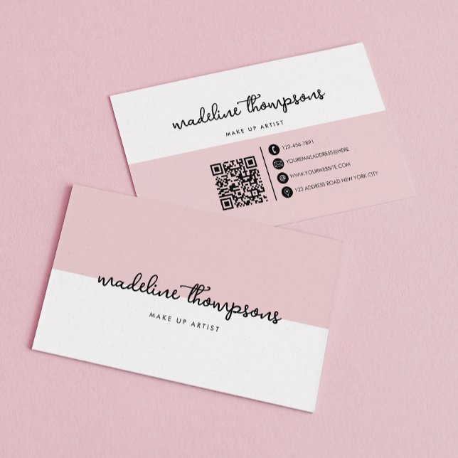 Classy Script Dual Tone Pink Black Script QR Code Business Card (Creator Uploaded)