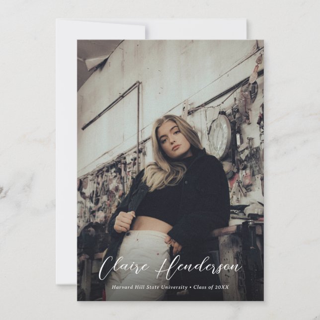 Classy Script Dusty Pink Photo Collage Graduation Announcement (Front)