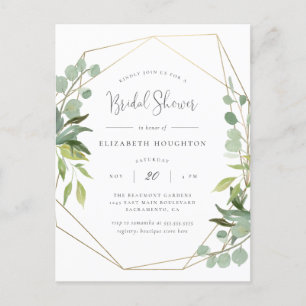 Classy Script Geometric Greenery Bridal Shower Invitation Postcard