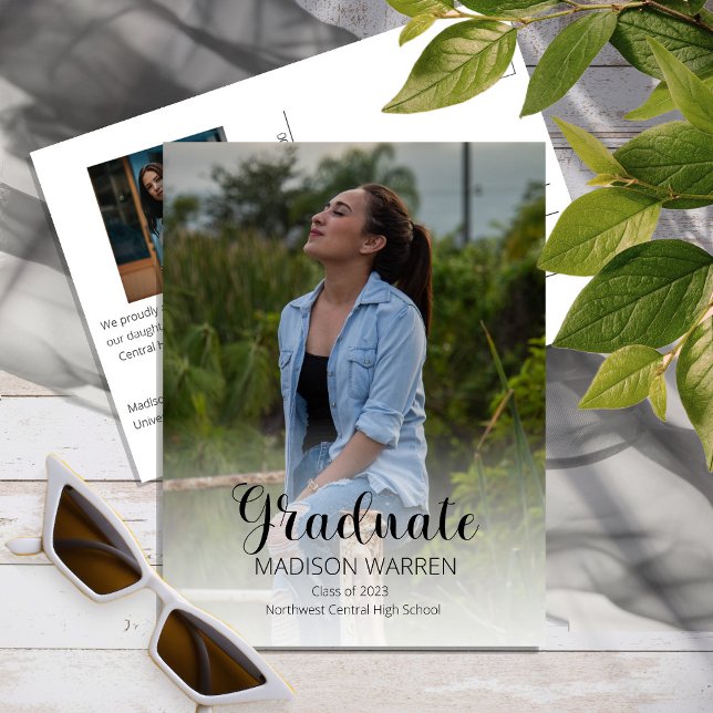 Classy Script Graduate Two Photo Graduation Postca Postcard (Creator Uploaded)