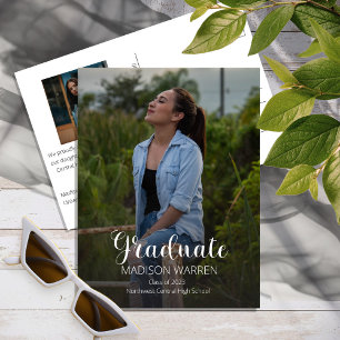 Classy Script Graduate Two Photo Graduation Postcard
