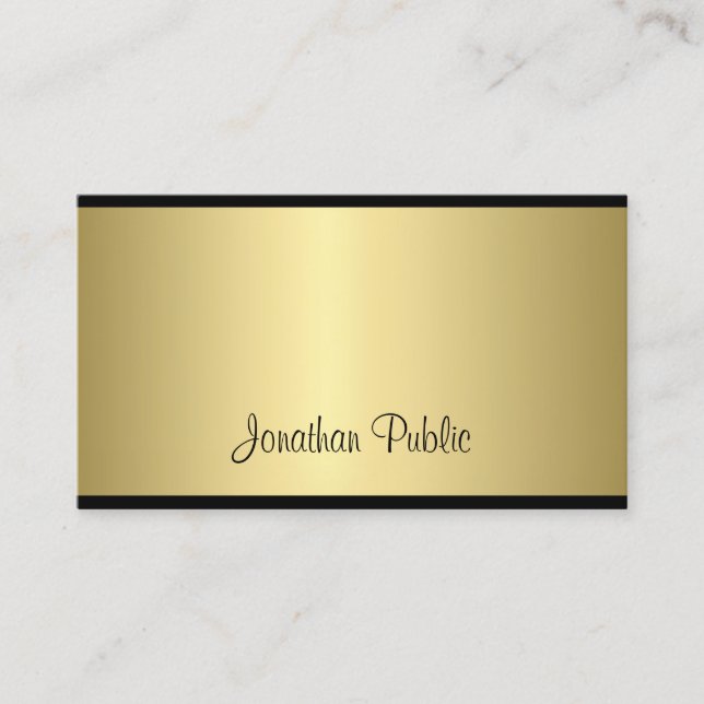 Classy Script Modern Sleek Glamourous Gold Look Business Card (Front)