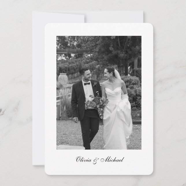 Classy Script Photo Rounded Wedding Thank You (Front)