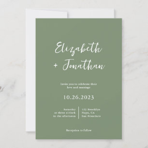 Classy Script Photo Sage Green Wedding Invitation