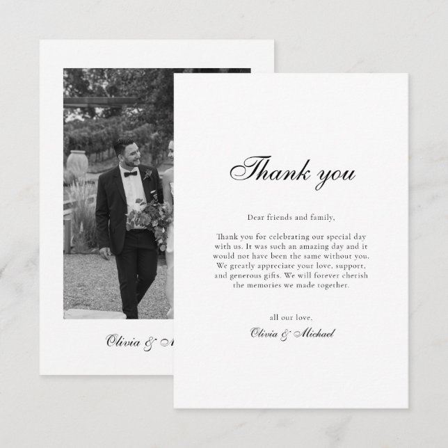 Classy Script Photo Wedding Thank You Card (Front/Back)