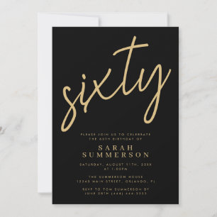 Classy Script Sixty Black Gold 60th Birthday Party Invitation