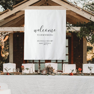 Classy Script Welcome To Our Wedding Fabric Sign  Tapestry