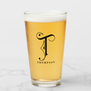 Classy Scroll Monogram Initial T with Last Name  Glass