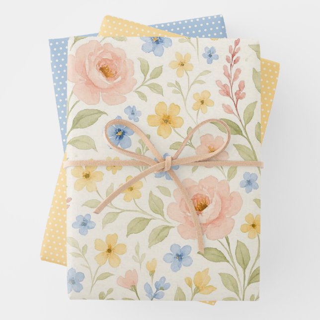 Classy Shabby Chic French Floral Art Pattern Wrapping Paper Sheet (In situ)