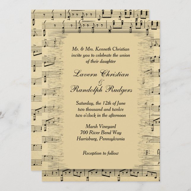 Classy Sheet Music Wedding Invitation (Front/Back)