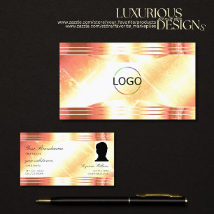 Classy Shimmery Rose Gold Logo and Photo Luxurious Business Card