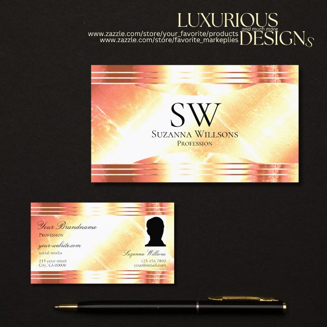 Classy Shimmery Rose Gold Monogram Photo Luxurious Business Card (Creator Uploaded)