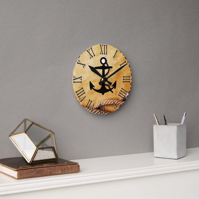 Classy Ship Anchor Boat Rope Gold Colour  Round Clock (Office)
