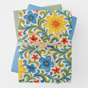Classy Sicilian Colourful Leaves Floral Art Patter Wrapping Paper Sheet