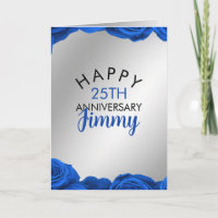 Classy Silver Blue Roses Husband 25th Anniversary