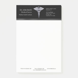 Classy Silver Caduceus Medical on Black Post-it Notes