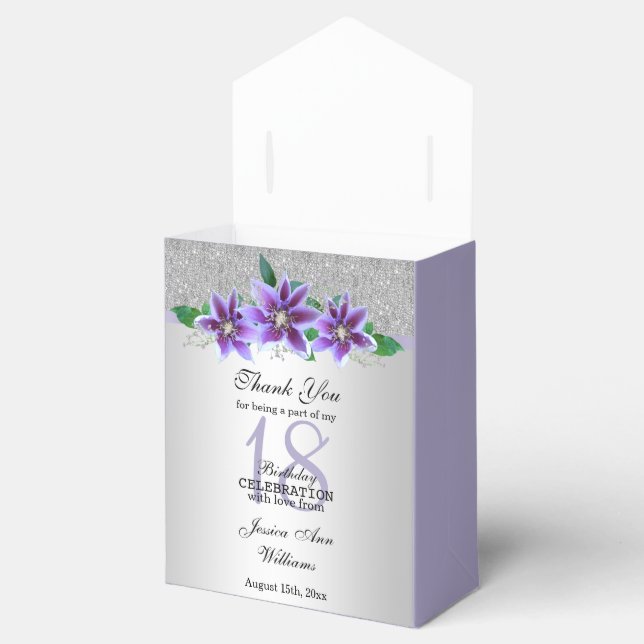 Classy Silver & Clematis Flowers 18th Birthday   Favour Box (Opened)