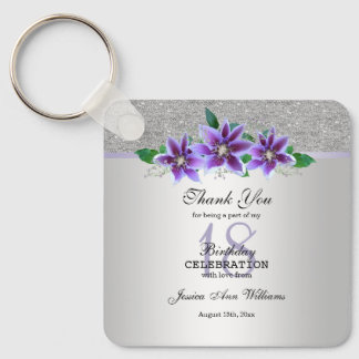 Classy Silver & Clematis Flowers 18th Birthday Key Ring