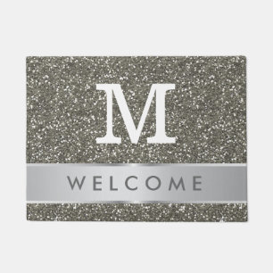 Classy Silver Glitter Look Welcome Monogrammed Doormat