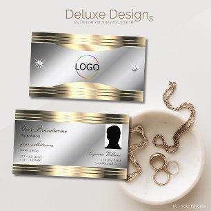Classy Silver Gold Shiny Diamonds Logo and Photo Business Card